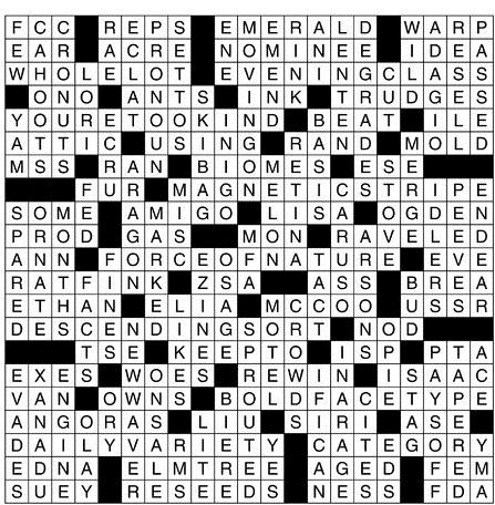 Summer 2017 Crossword Puzzle Answers
